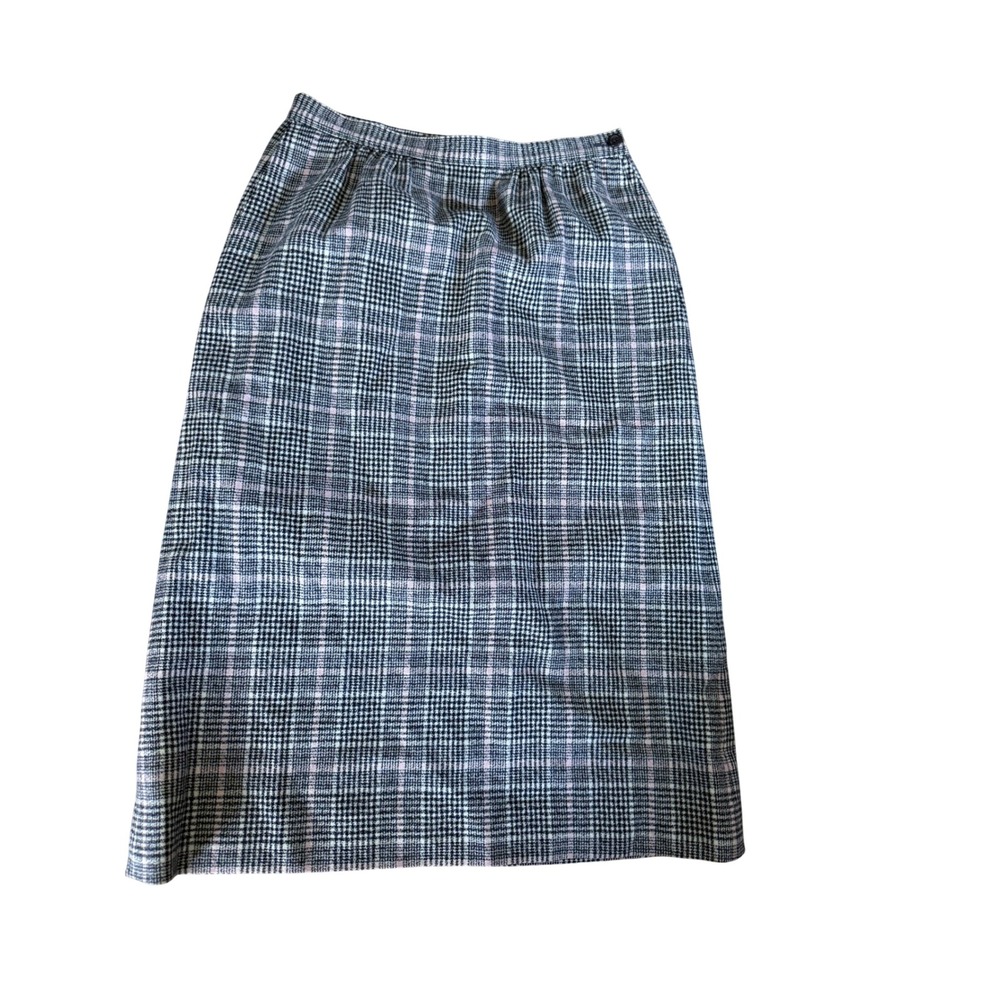 Vintage Pendleton Wool Plaid Midi Skirt Navy Pink White Made in USA Pencil Skirt